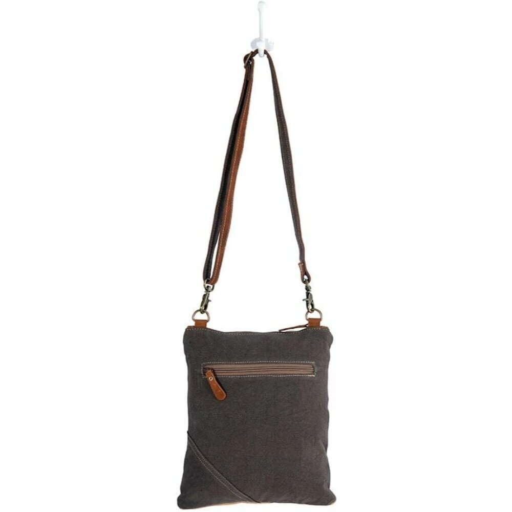Women’s Upcycled Canvas Leather Crossbody Bag Adjustable Strap Gift - Picture 5 of 7